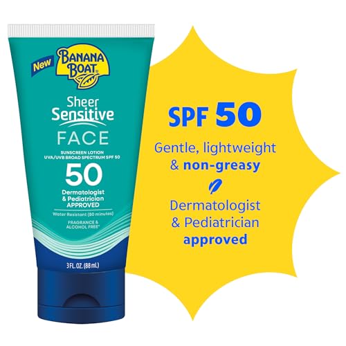 Image of Banana Boat Sheer Sensitive Face Sunscreen Lotion, SPF 50, 3oz