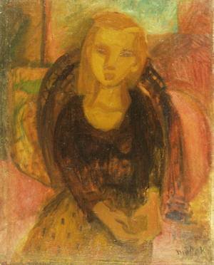 Peinture à l'huile Woman in Black Blouse par Maria Modok - Reproduction sur toile 24x36 pouces