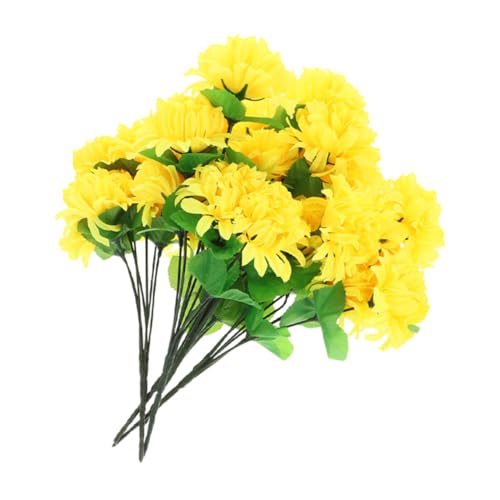 Gatuida Artificial de Crisantemos Amarillos para Cementerio Falso de Cabezas Decoración de Tumbas y Memoriales Paquete de Unidades Flores Duraderas para Ceremonia Conmemorativa