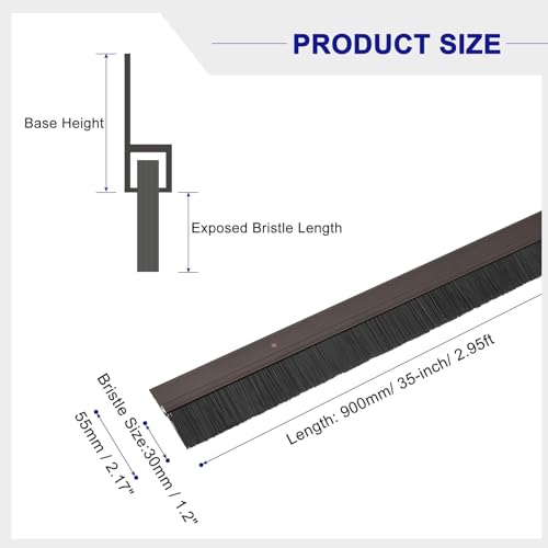 QUARKZMAN Türbürste Bodendichtung H-Form Aluminiumlegierungsbasis mit 30mm PP-Bürste für Zuhause, Industrie (900mm L, Braun)