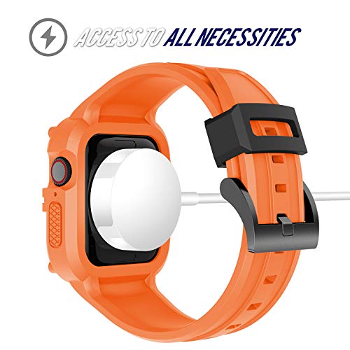 T-ENGINE Case Compatible with Apple Watch Band Series 8/7/6/5/4/3 45mm 44mm 42mm, One Piece Built Rugged Sports Band with Case for Men