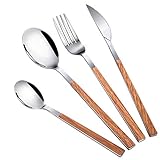 Silverware Set with Faux Wooden Handle,Stainless Steel Flatware Set with Simulated Wooden,Tableware...
