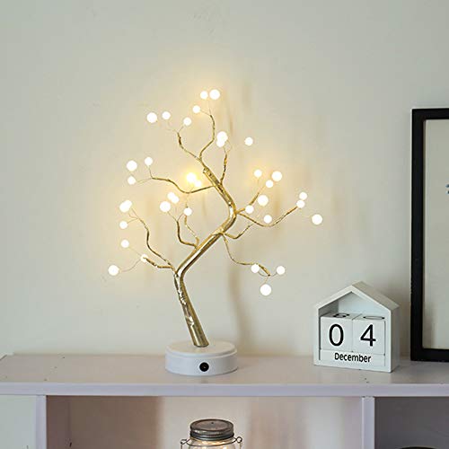 Nulala Lámpara led de estilo bonsai con perlas, alambre de cobre, luz nocturna, USB, lámpara LED de árbol para decoración navideña, hogar, fiesta, interruptor táctil, lámpara de mesa, otros