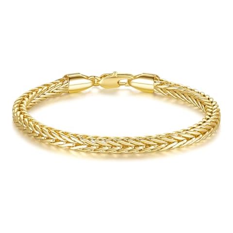 MELELIFE 14k Gold Bracelets for Women and Men Non Tarnish Foxtail Chain Bracelet for Women Lobster Clasp Gold Jewelry Stackable Bracelets Excellent Presents for Women & Men 6.5in-9in Cover