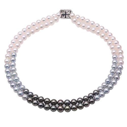 Pearl Necklace for Women Luxurious Natural 8.5-9.5mm White Gray Round Akoya Seawater Pearl And Black Tahitian Pearl Necklace
