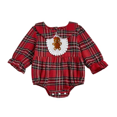 Baby Girl Christmas Outfit Newborn Plaid Onesie Gingerbread Romper Infant Doll Collar Bodysuit Fall Winter Clothes