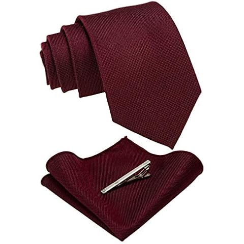 RBOCOTT Burgundy Wool Tie Cashmere Cotton Nacktie and Pocket Square with Tie Clip Sets for Men Cover