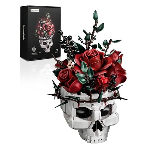 Millionspring-Bausatz für rote Rosensträuße mit Totenkopfvase, rote künstliche Rosen, Geschenke für Sie und Ihn zum Geburtstag, Jahrestag, Valentinstag, Halloween, Weihnachten, Gothic-Heimdekoration