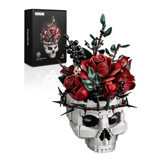 Millionspring-Bausatz für rote Rosensträuße mit Totenkopfvase, rote künstliche Rosen, Geschenke für Sie und Ihn zum Geburtstag, Jahrestag, Valentinstag, Halloween, Weihnachten, Gothic-Heimdekoration