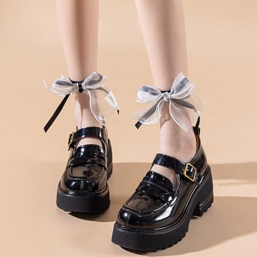 Image of Ruffle See Through Socks Dot Lace Sheer Socks Tulle Cool Mesh Ankle Sock for Women 2 Pairs