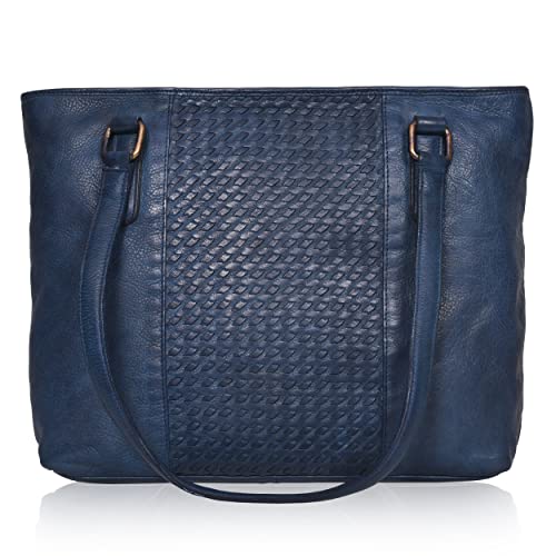 Over The Shoulder Bags For Ladies | Blue Leather Tote Bag With Zipper | Multiple Compartment | Travel Size | Gifts For Her