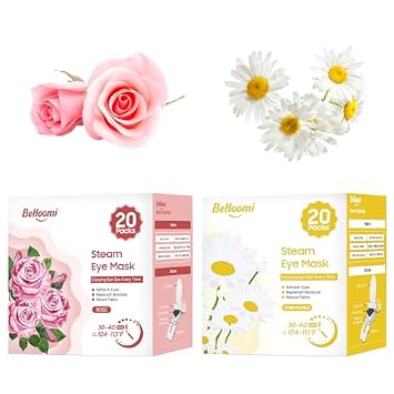 BeHoomi Steam Eye Mask, 40 Packs Heated Eye Mask Warm Compress for Eyes, Self Heating Disposable Eye Masks, Stocking Stuffer Chamomile & Rose
