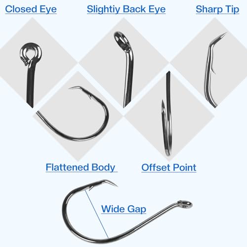 150PCS Fishing Hooks Circle Hooks, 2X Strong High Carbon Steel Freshwater Saltwater Octopus Catfish Hooks Offset Bulk Fishing Hooks Set #1 1/0 2/0 3/0 4/0 5/0 - Thumbnail 4