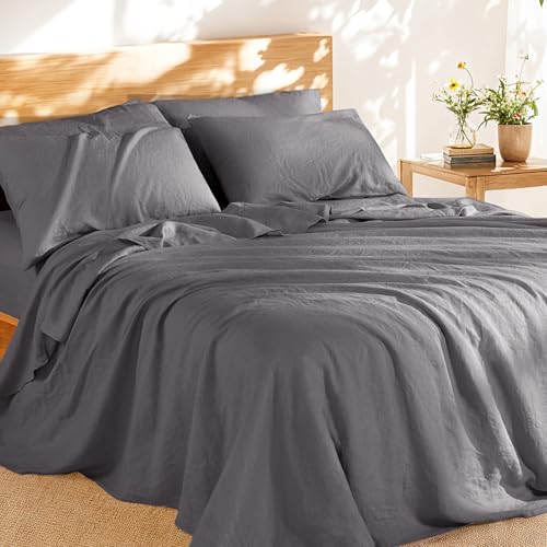 Shilucheng 100% French Linen Sheets - King Size Bed Sheets
