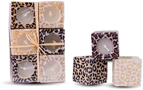 Aesthetic Decorative Candles by Swazi Candles, Unique and Pretty Candle Gift Set for Women and Men, Unscented Handmade Square Candles, Fair Trade, Assorted Leopard Print Cube Candles, Set of 6