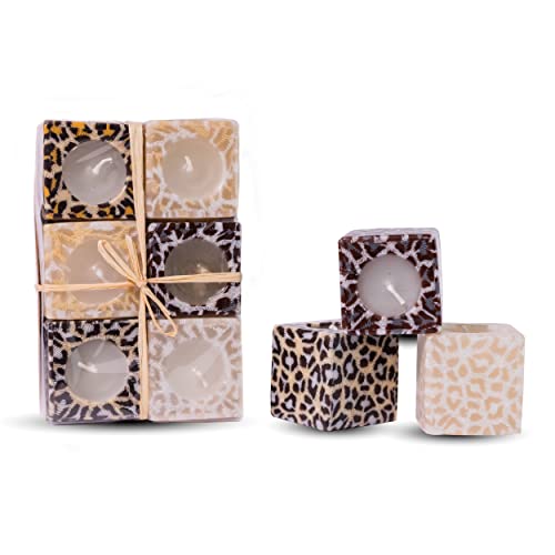 Aesthetic Decorative Candles By Swazi Candles, Unique And Pretty Candle Gift Set For Women And Men, Unscented Handmade Square Candles, Fair Trade, Assorted Leopard Print Cube Candles, Set Of 6 #TOP2