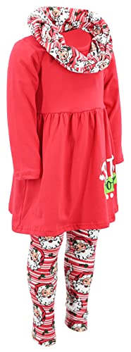 Image of Unique Baby Girls Kids Toddler 3pc Outfit Set Long Sleeve Stretch Tunic Top Leggings and Scarf