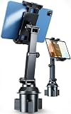 OHLPRO Car Cup Holder Tablet Mount for Truck & SUV, Heavy Duty iPad Holder for Car with Thick Case Friendly Deep Claws, 2.6-3.9" Expandable Base & Adjustable Extension Arm, Fits 5-17" Devices, Black