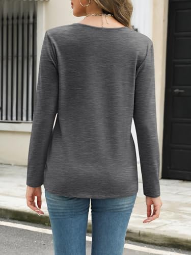 EasyGala Womens Deep V Neck Long Sleeve Shirts Pleated Dressy Casual Tops Sexy Loose Fit T Shirt Dark Gray Medium — view 6