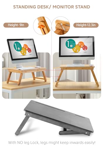 Laptop Desk Nnewvante Table Adjustable Bamboo Foldable Breakfast Serving Bed Tray w\' Tilting Top Drawer - Thumbnail 4