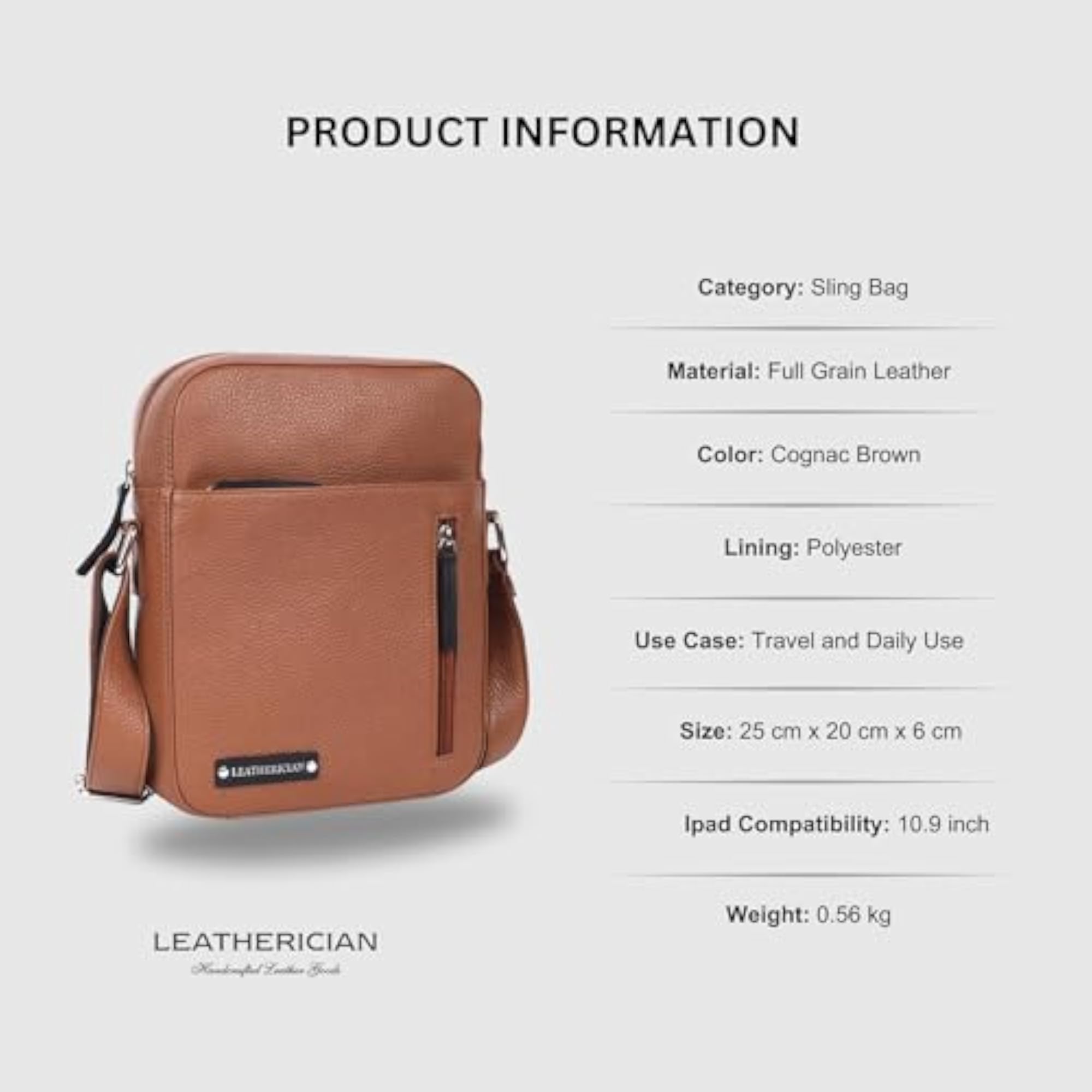 Leather Sling Messenger Bag for Men
