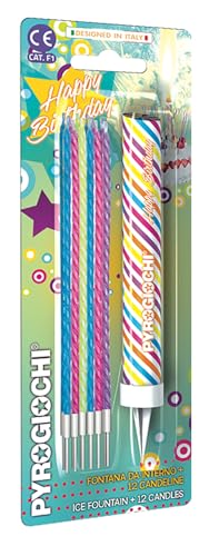 Set 12 Candele + 1 Fontana Da Interno – Altezza 12 cm | Candele per Compleanni e Anniversari - Pyrogiochi