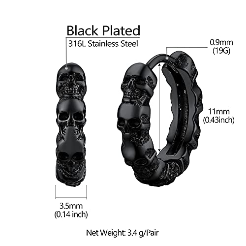 Punk Skull Earrings Black Hoop Huggie Earring For Men Gothic Jewelry #TOP4
