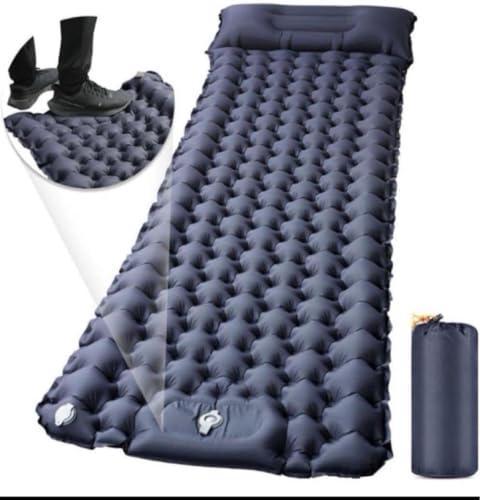 Lapakeyエアーマット キャンプ マット30s膨らむ10CM厚さお花見に 足踏み式ト 足踏み式 厚くする 2人用 キャンプマット枕付き 車中泊 用品 防水 防潮 防災 携帯便利 収納袋付き エアーベッド (ブルー)