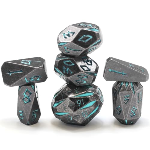 FONVGOGO Dungeons and Dragon Dice of 7, Metal Dice Set D and D Polyhedral DND Dice Set with Cardboard Box Unique Cool Stonehenge Theme RPG Dice for Role Playing Games Gifts (Blue)
