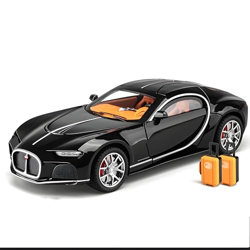 Image of 1:24 Bugatti Atlantic Model Zinc Alloy Diecast Metal Pullback Openable Doors Toy Cars with Flashing Light and Musical Sound Toy Vehicle for Kids Black