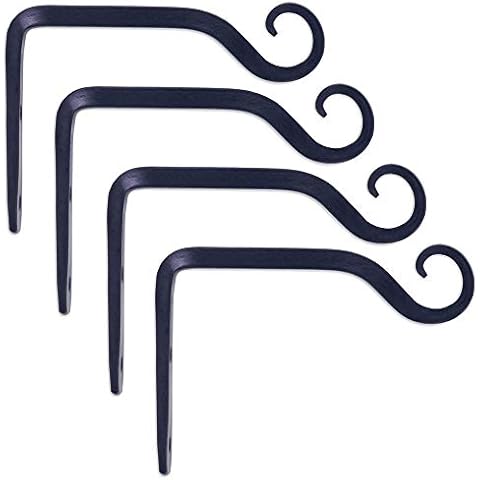 Gray Bunny Wrought Iron Wall Hook, Straight Style, 6 inch, Black, 4-Pack Cover