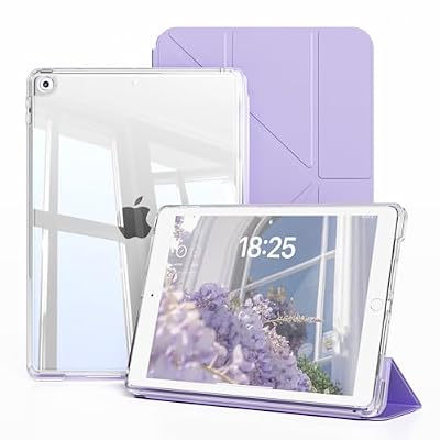 GKABXY Case for iPad 9th/ 8th/ 7th Generation 10.2 Inch (2021/2020/2019 Release), Slim Light & Multi-Angle Stand Case with Transparent Yellowing Resistant Back (Purple)