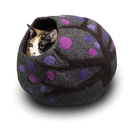 Wool Cat Cave Bed - Eco Kitty Cave - Eco Friendly, Fair Trade, Handmade, Organic Cat Hideout - 20" Extra Large (X-Large, Purple Rain) Cover
