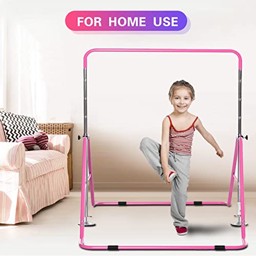 Phagatt Adjustable Height Gymnastics Bar Horizontal Bars Children Folding Monkey Bars Child Gym Climbing Tower Kip Balance Bar (Pink) #TOP6