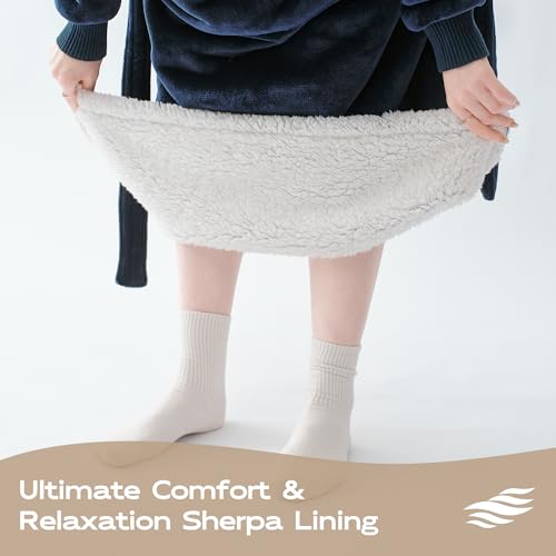 Wearable Blanket Hoodie as Gifts for Women, Long Sherpa Fleece Hooded Blankets with Oversize Hood and Pocket, Warm and Cozy Sweatshirt with Belt, Winter Gift