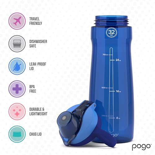 Image of Pogo BPA-Free Tritan Plastic Water Bottle with Chug Lid, 32 Oz, Blue