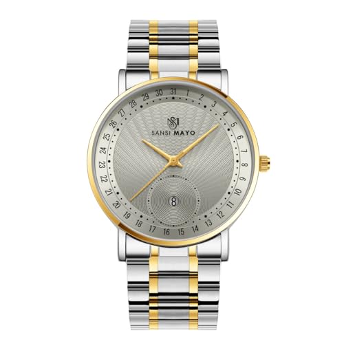 Image of Men's Quartz Watch Luxury Round Stainless Steel Case Analog Wrist Watch with Date Function Water-Resistant for Office, Casual & Gifting