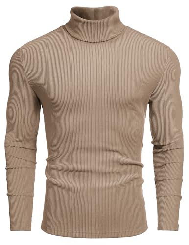 Image of COOFANDY Men's Ribbed Turtleneck Sweater Casual Basic Long Sleeve Knitted Pullover Sweater