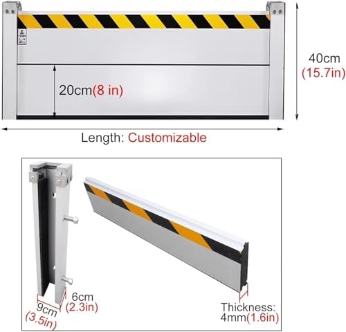 Detachable Flood Barriers for Garage Door/Basement/Outside, Flood Rain Water Baffle with Sealing Rubber Strips, Heavy Duty Aluminum Reusable Flooding Wall(H 1.3ft/40cm,L 16ft/4.9m)
