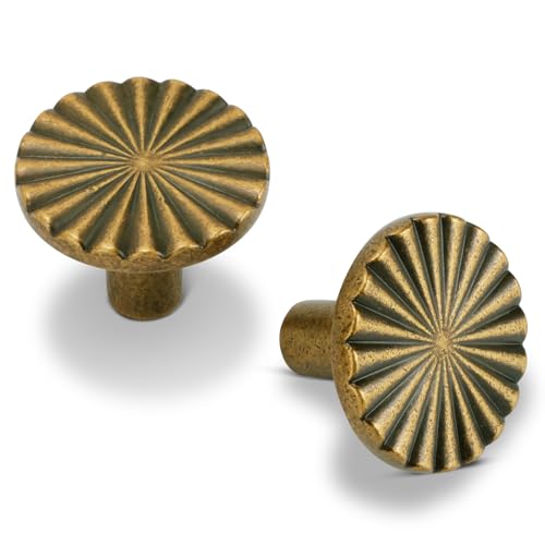 2 Pack Kitchen Cabinet Knobs Round Sunflower Dresser Knob Modern Drawer Hardware Cupboard Handles Furniture Knob for Bathroom Single Hole Knobs for Wardrobe Antique Brass TYH-AB-K2