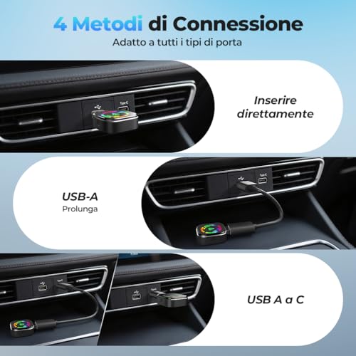 Vosfeel Adattatore Carplay & Android Auto Wireless, 2026 Upgraded 2-In-1 Wireless Adapter, Adattatore Usb/Type-C Senza Fili, Plug & Play, Compatibile Con Ios 10+ E Android 11+ - 4