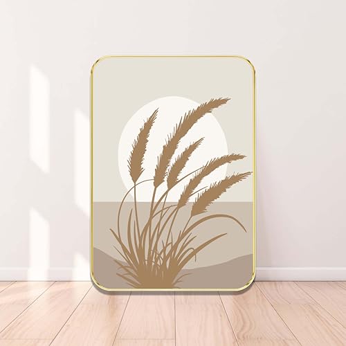 Livin'luxe Sunset Grass Silhouette Wall Art | Minimal Botanical Framed Painting for Home Décor | Beige Nature-Inspired Artwork with Golden Frame (13.5 Inch x 19.5 Inch) MG01-279