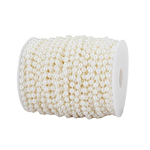 YoungJewl 6mm Crafts Faux Pearl Beads Garland Pearl Bead Roll Strand of Pearls to Decorate Floral Centerpieces Wedding Party Favor Christmas Tree(82Feet Ivory)
