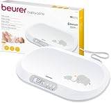 Beurer BY 90 Bàscula per a bebès amb aplicació (iOS + Android) cinta mètrica integrada, capacitat de càrrega de 20 kg i funció de retenció per a bebès que donen puntades