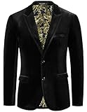 PJ PAUL JONES Men's Velvet Blazer Slim Fit Stylish Notch Lapel Suit Jacket 2 Button Sport Coats for Dinner Prom Party Black M