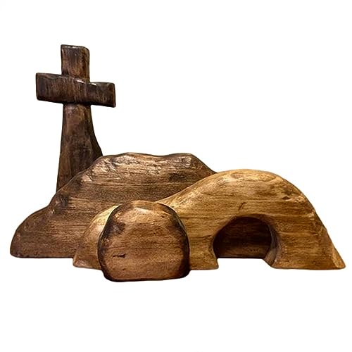 Juego de Escena de Resurrección de Pascua, Juego de Estatua de Tumba de Madera, Escena de Pascua de Tumba Vacía, Estatuilla de Cristo Resucitado en Cruz, Decoración de Escena de Natividad de(#1)