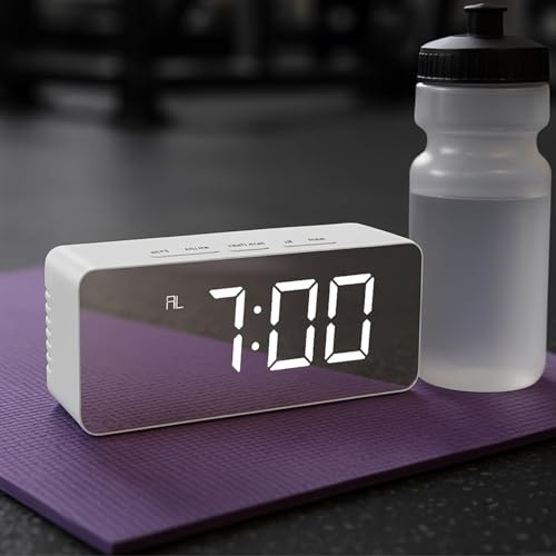 Image of REACHER Digital LED Mirror Alarm Clock|Table Smart Alarm Back Light Clock for Students, Office, Home & Bedroom with Sensor Date & Temperature for Heavy Sleeper 12 /24Hr Time, USB /Battery Powered