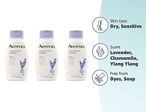 Aveeno Stress Relief Body Wash With Soothing Oat, Lavender, Chamomile & Ylang-Ylang Essential Oils, Hypoallergenic, Dye-Free & Soap-Free Calming Body Wash, 12 Fl. Oz (Pack Of 3) #TOP7