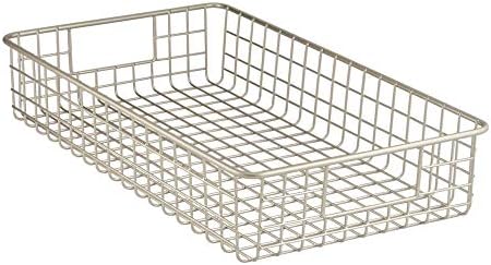 mDesign Wire Basket Storage Containers - Steel Basket for Bathroom, Pantry, Bedroom or Kitchen Storage - Large Storage Basket with Carrying Handles - Satin