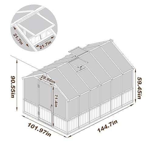 Image of MUPATER 8' x 12' Outdoors Walk-in Greenhouse, Wood Greenhouse with Ventilated Window and Lockable Door, 6mm Polycarbonate Panels for UV Protection and Heat Insulation,Suitable for Patio, Backyard